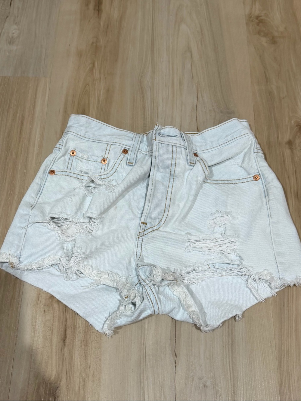 Levi's White Distressed High-Rise Denim Cutoff Shorts